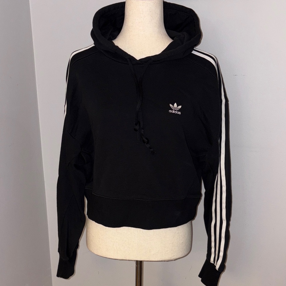 ADIDAS Cropped Hoodie with White Stripes Size Small